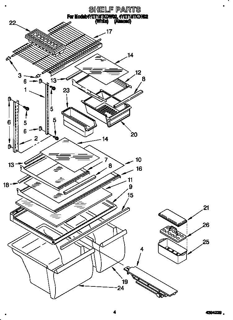 Whirlpool 4YET18TKDW02 shelf diagram