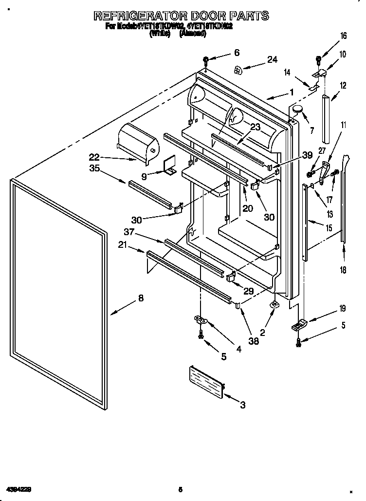 Whirlpool 4YET18TKDW02 refrigerator door diagram