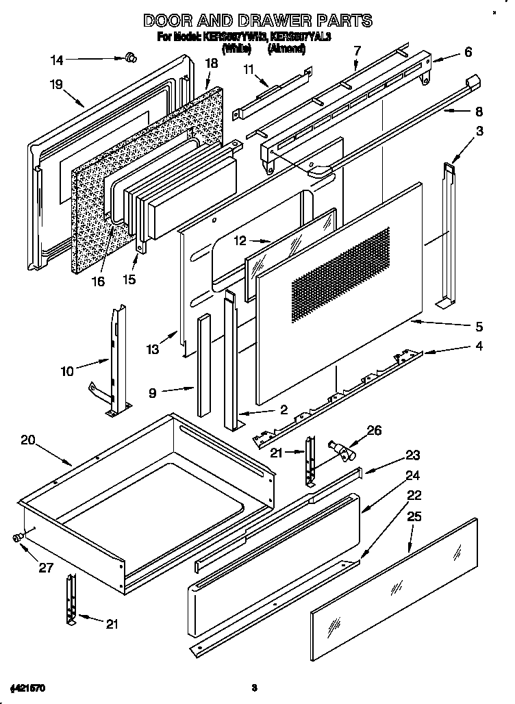 KitchenAid KERS507YWH3 door and drawer diagram