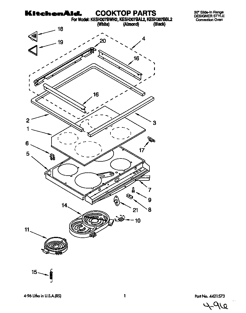 KitchenAid KESH307BBL2 cooktop diagram