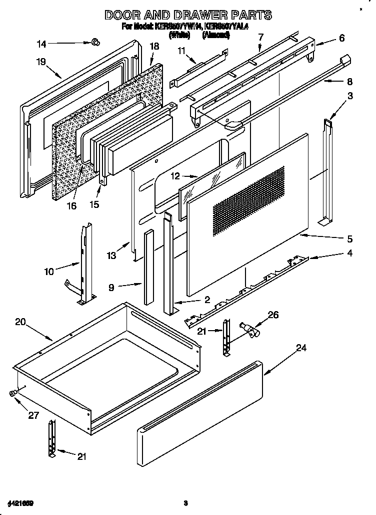 KitchenAid KERS507YAL4 door and drawer diagram