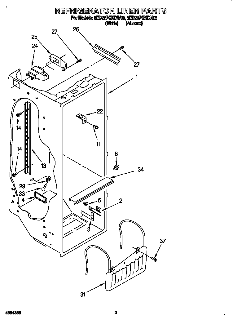 Whirlpool 8ED25PQXDN00 refrigerator liner diagram