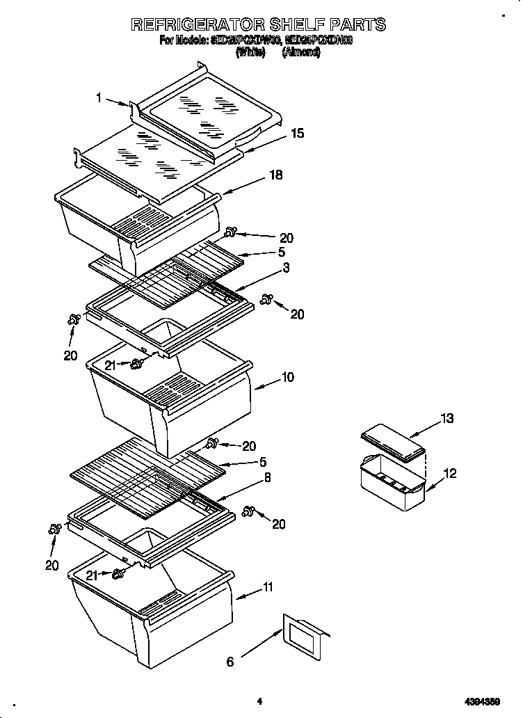 Whirlpool 8ED25PQXDN00 refrigerator shelf diagram