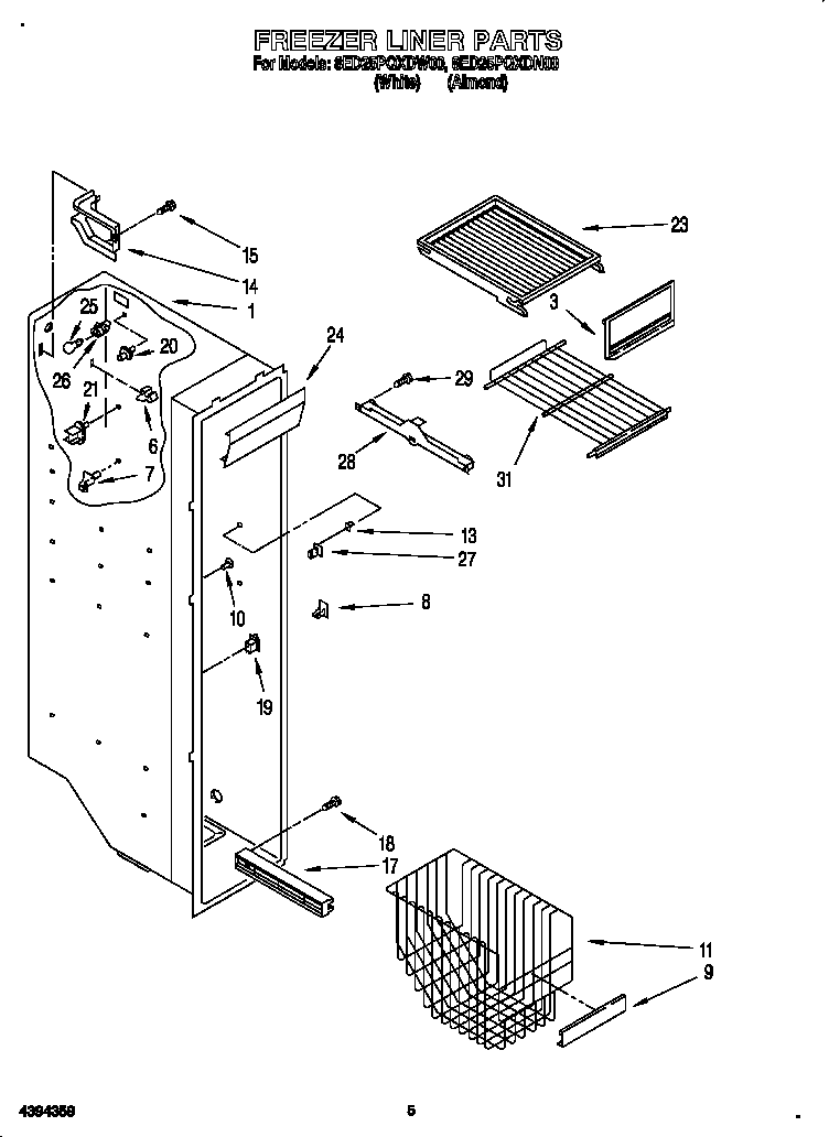 Whirlpool 8ED25PQXDN00 freezer liner diagram
