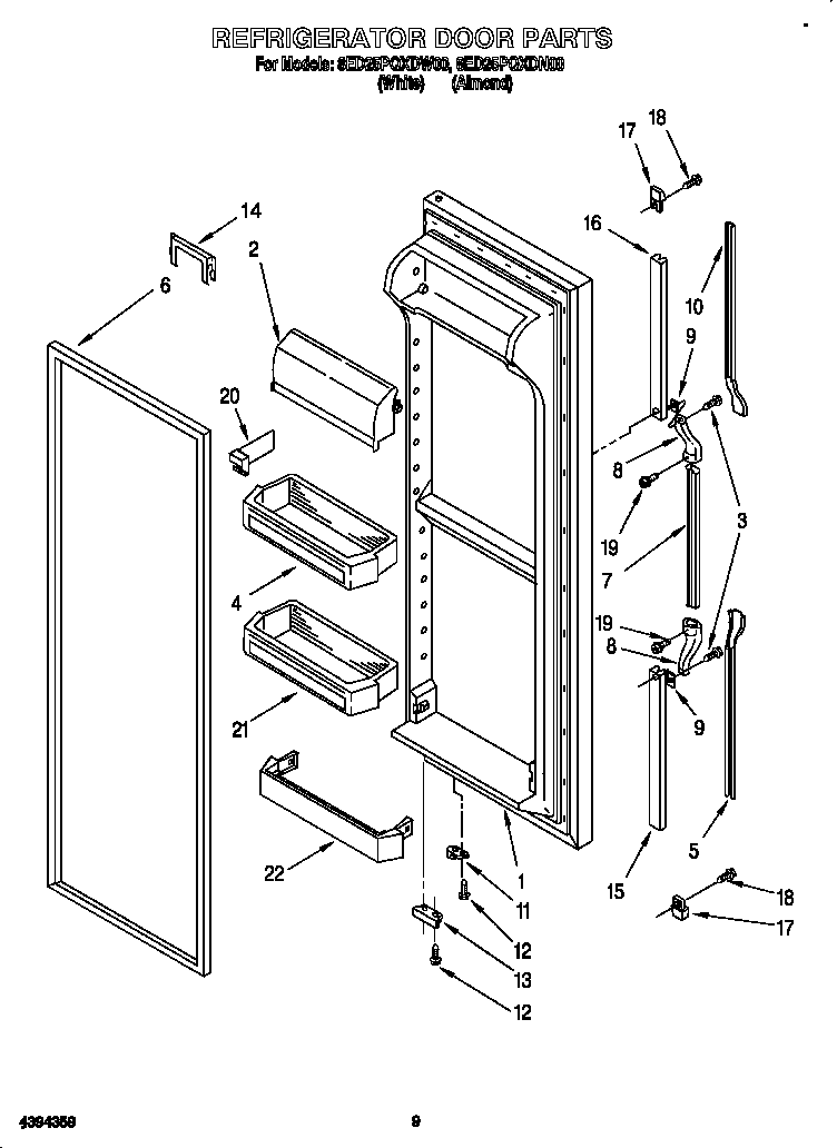Whirlpool 8ED25PQXDN00 refrigerator door diagram