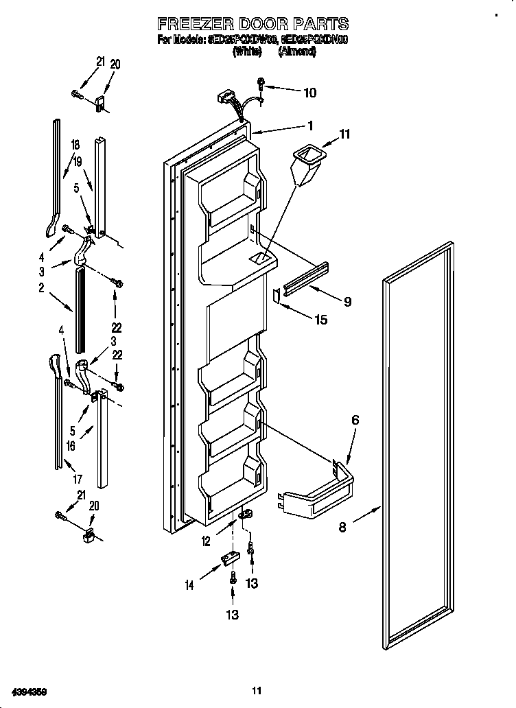 Whirlpool 8ED25PQXDN00 freezer door diagram