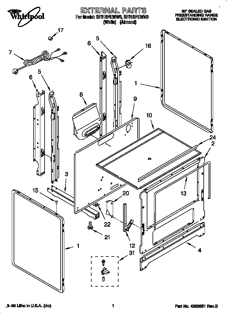 Whirlpool SF318PEWN0 external diagram