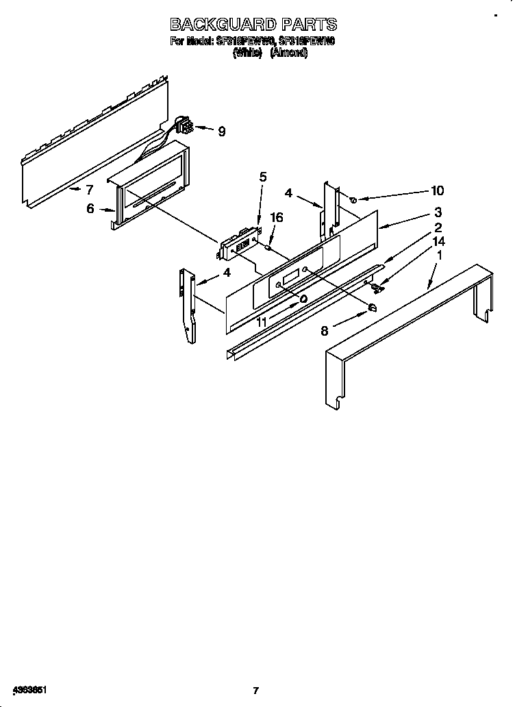 Whirlpool SF318PEWN0 backguard diagram