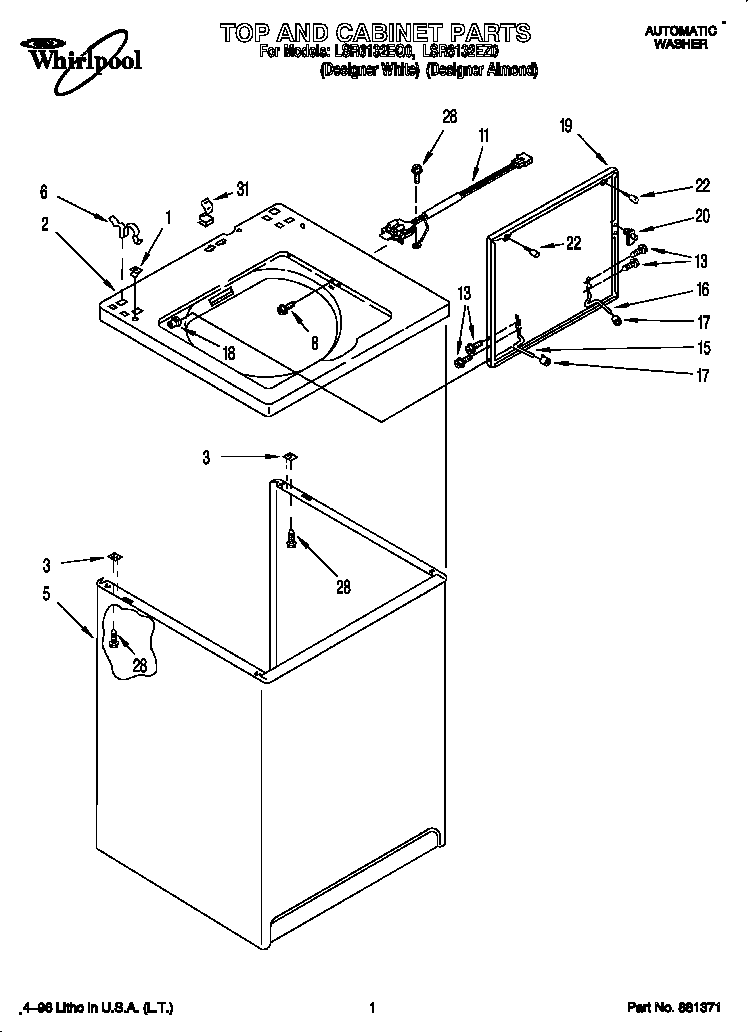 Whirlpool LSR6132EZ0 top and cabinet diagram