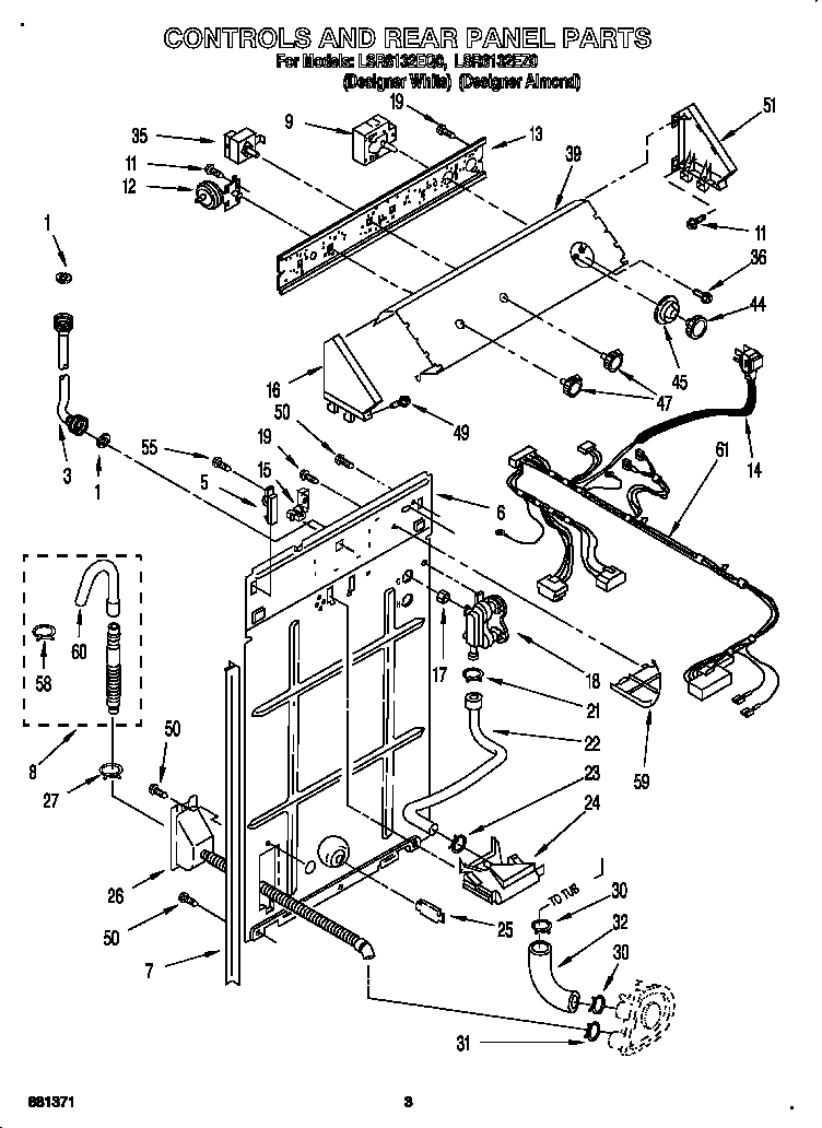 Whirlpool LSR6132EZ0 controls and rear panel diagram