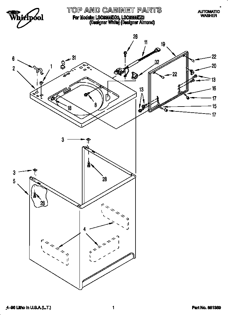 Whirlpool LSC9355EZ0 top and cabinet diagram