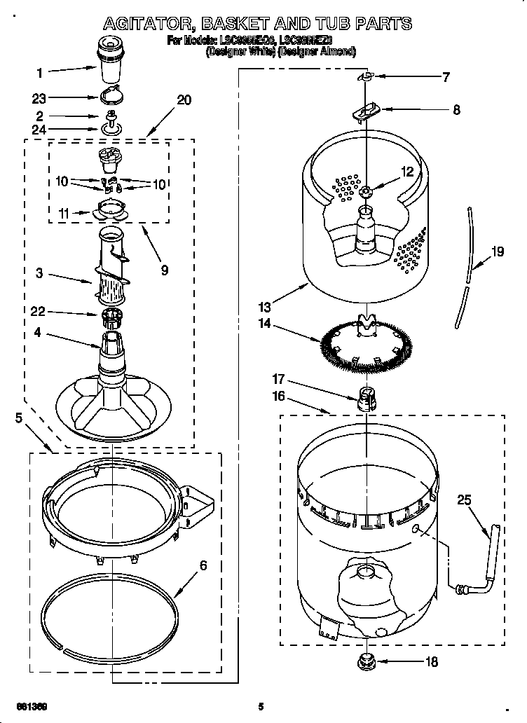 Whirlpool LSC9355EZ0 agitator, basket and tub diagram
