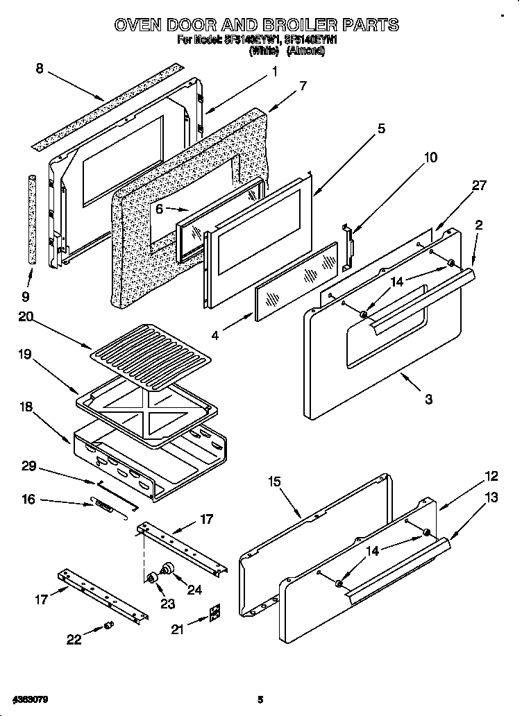 Whirlpool SF5140EYN1 oven door and broiler diagram