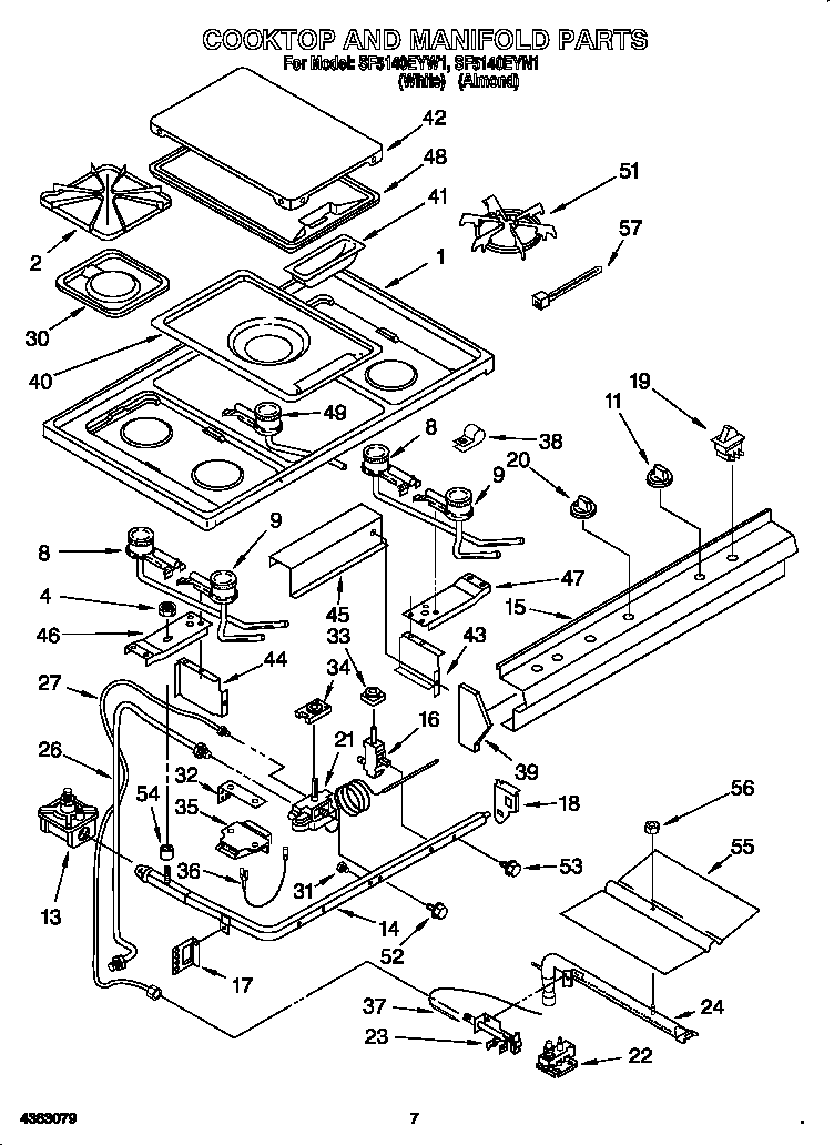 Whirlpool SF5140EYN1 cooktop and manifold diagram