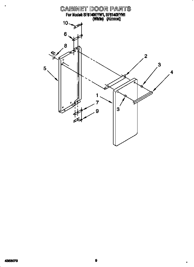 Whirlpool SF5140EYN1 cabinet door diagram