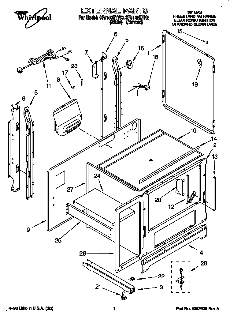 Whirlpool SF5140EYW0 external diagram