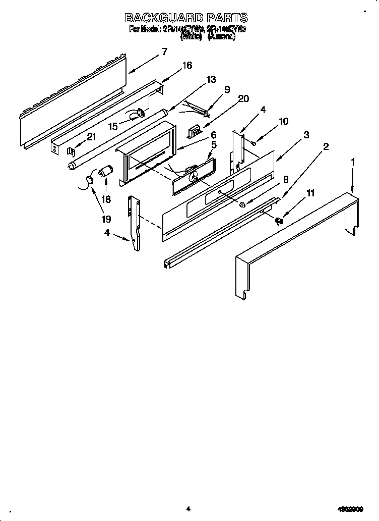 Whirlpool SF5140EYW0 backguard diagram