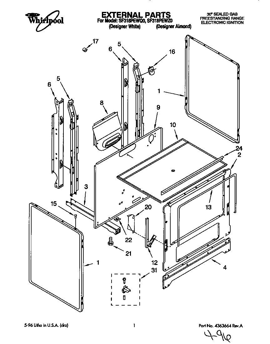 Whirlpool SF318PEWQ0 external diagram