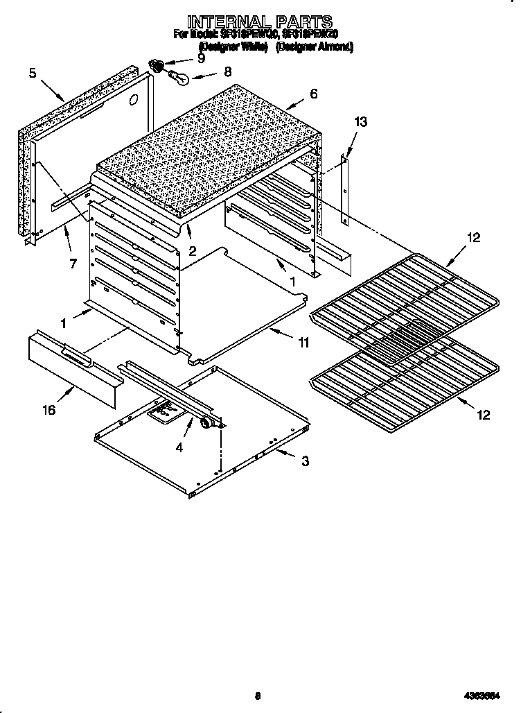Whirlpool SF318PEWQ0 internal diagram