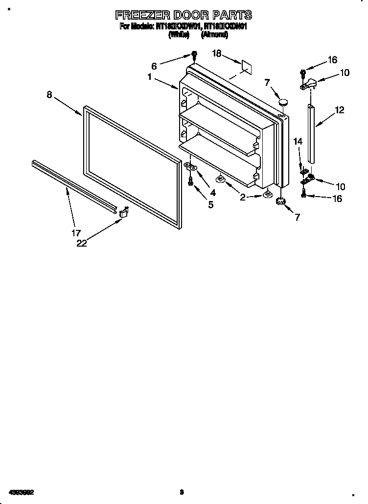 Roper RT18BKXDN01 freezer door diagram
