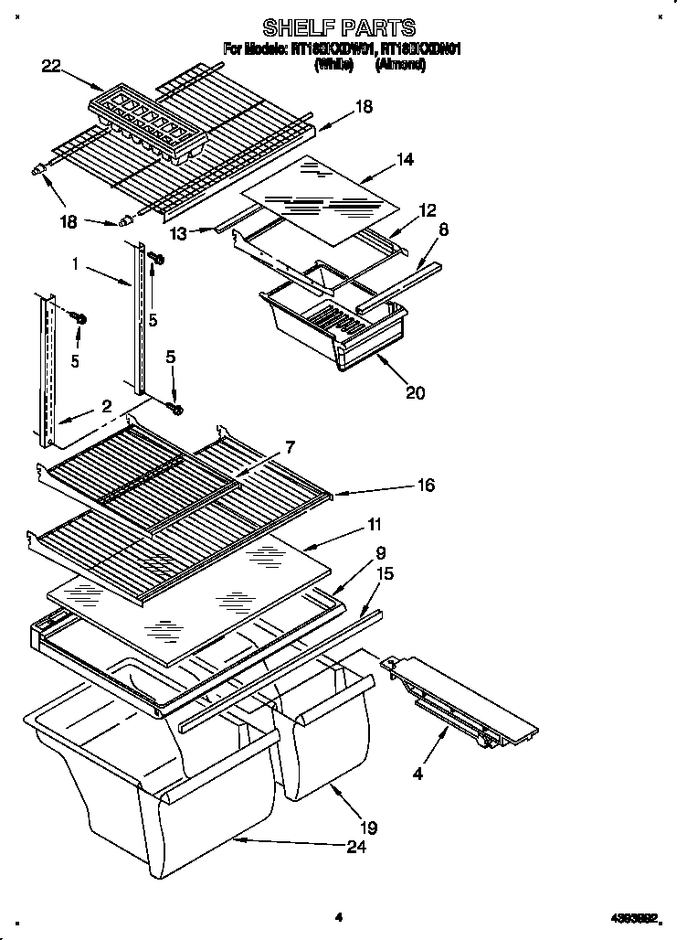 Roper RT18BKXDN01 shelf diagram
