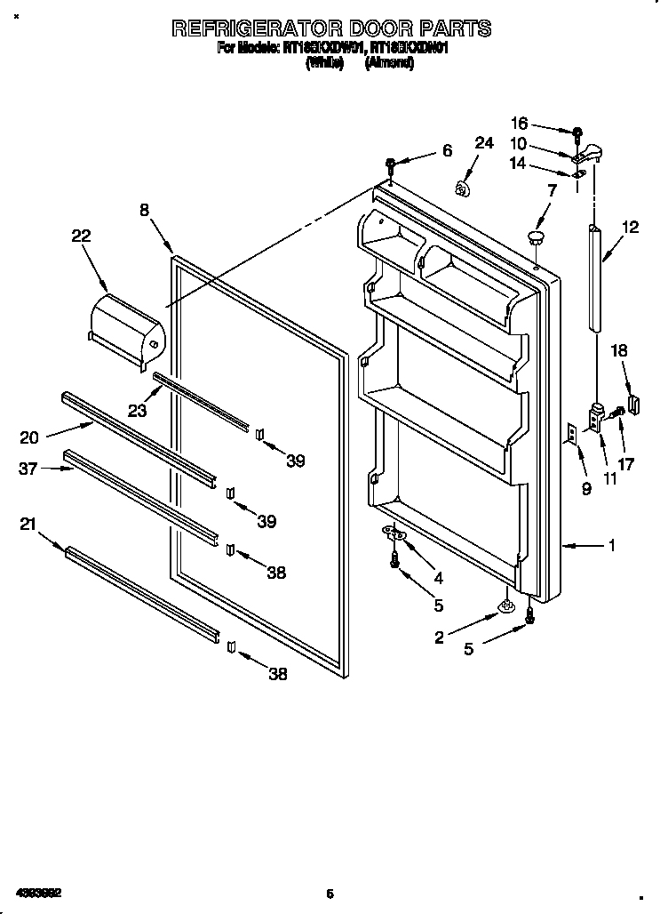 Roper RT18BKXDN01 refrigerator door diagram