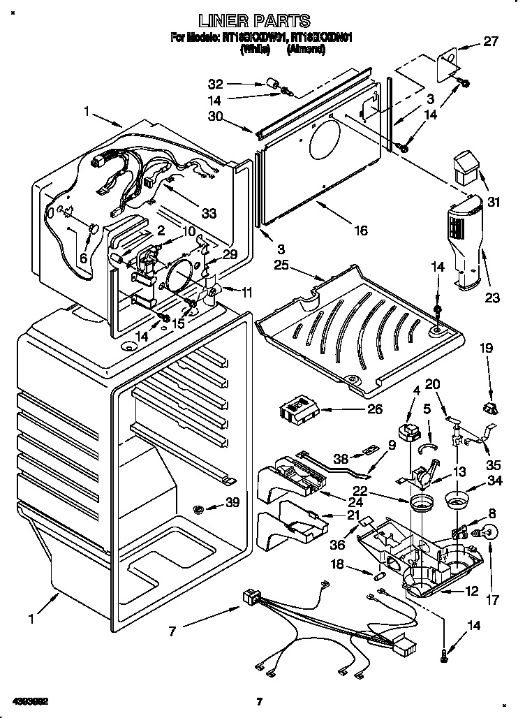 Roper RT18BKXDN01 liner diagram