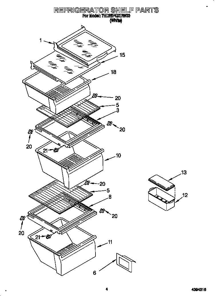 Whirlpool 7ED25PQXDW00 refrigerator shelf diagram