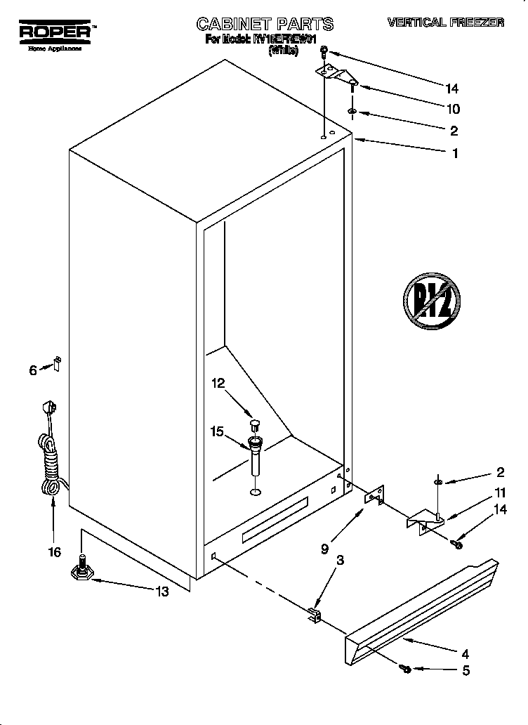 Roper RV15EFREW01 cabinet diagram