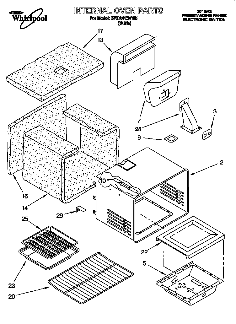 Whirlpool SF370PEWW5 internal oven diagram