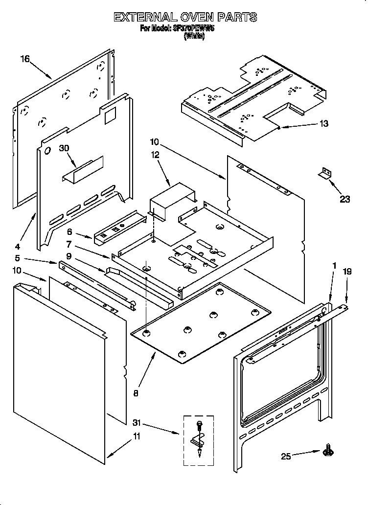 Whirlpool SF370PEWW5 external oven diagram
