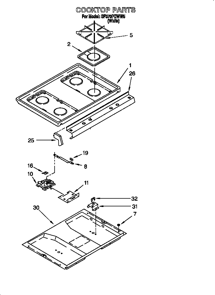 Whirlpool SF370PEWW5 cooktop diagram