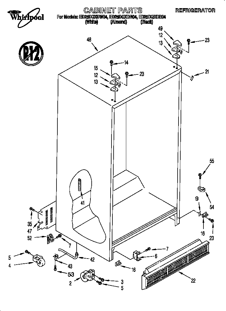 Whirlpool ED25DQXDN04 cabinet diagram