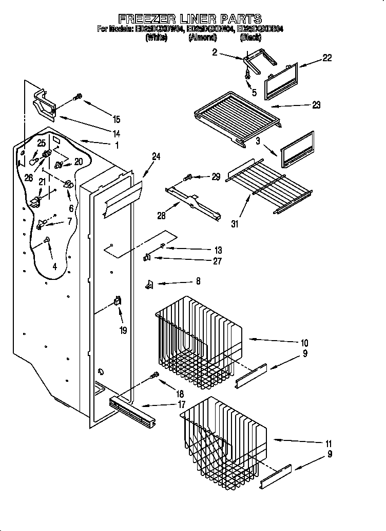 Whirlpool ED25DQXDN04 freezer liner diagram
