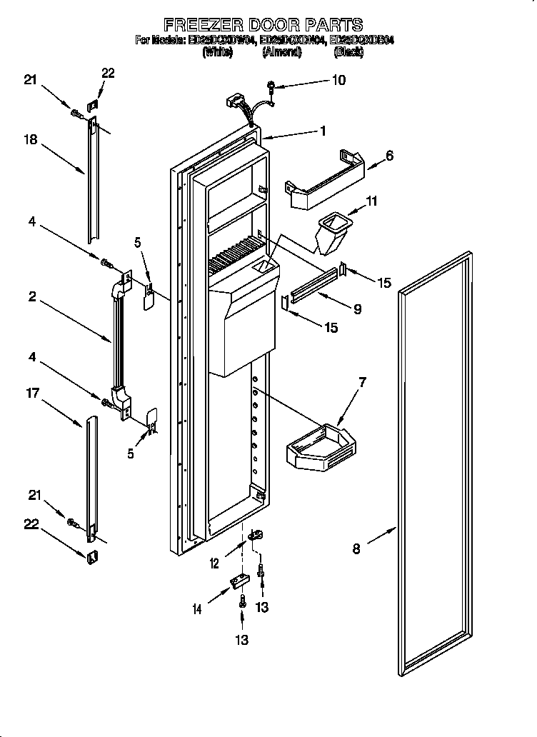 Whirlpool ED25DQXDN04 freezer door diagram