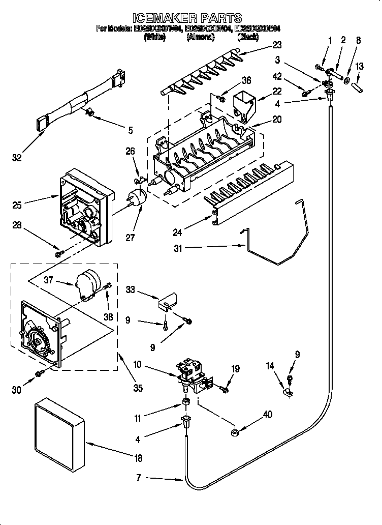 Whirlpool ED25DQXDN04 icemaker diagram
