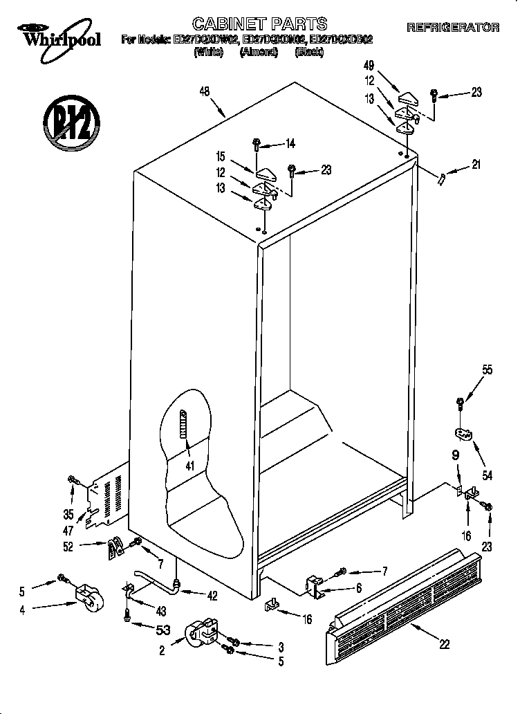 Whirlpool ED27DQXDN02 cabinet diagram