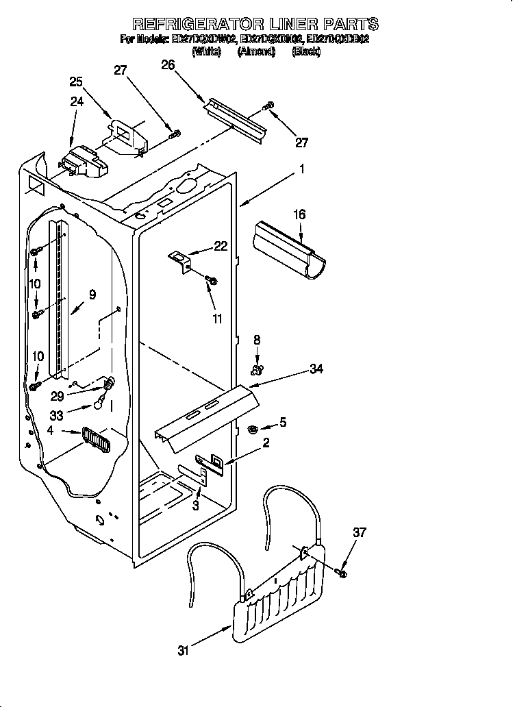 Whirlpool ED27DQXDN02 refrigerator liner diagram