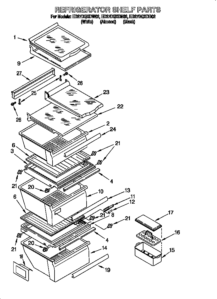 Whirlpool ED27DQXDN02 refrigerator shelf diagram