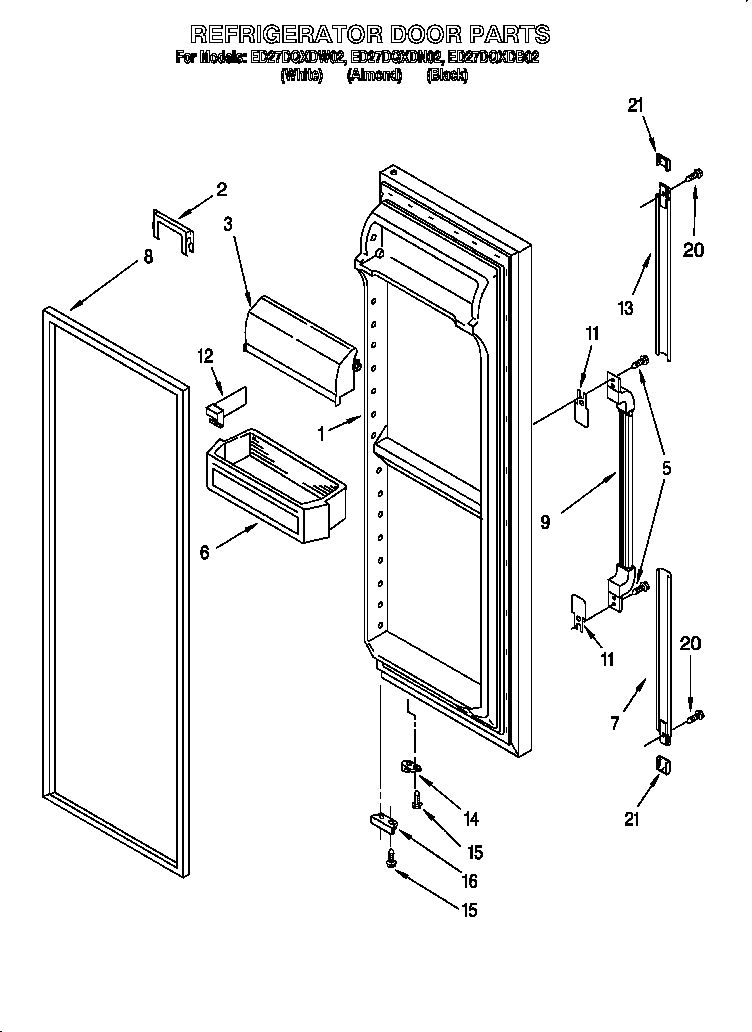 Whirlpool ED27DQXDN02 refrigerator door diagram