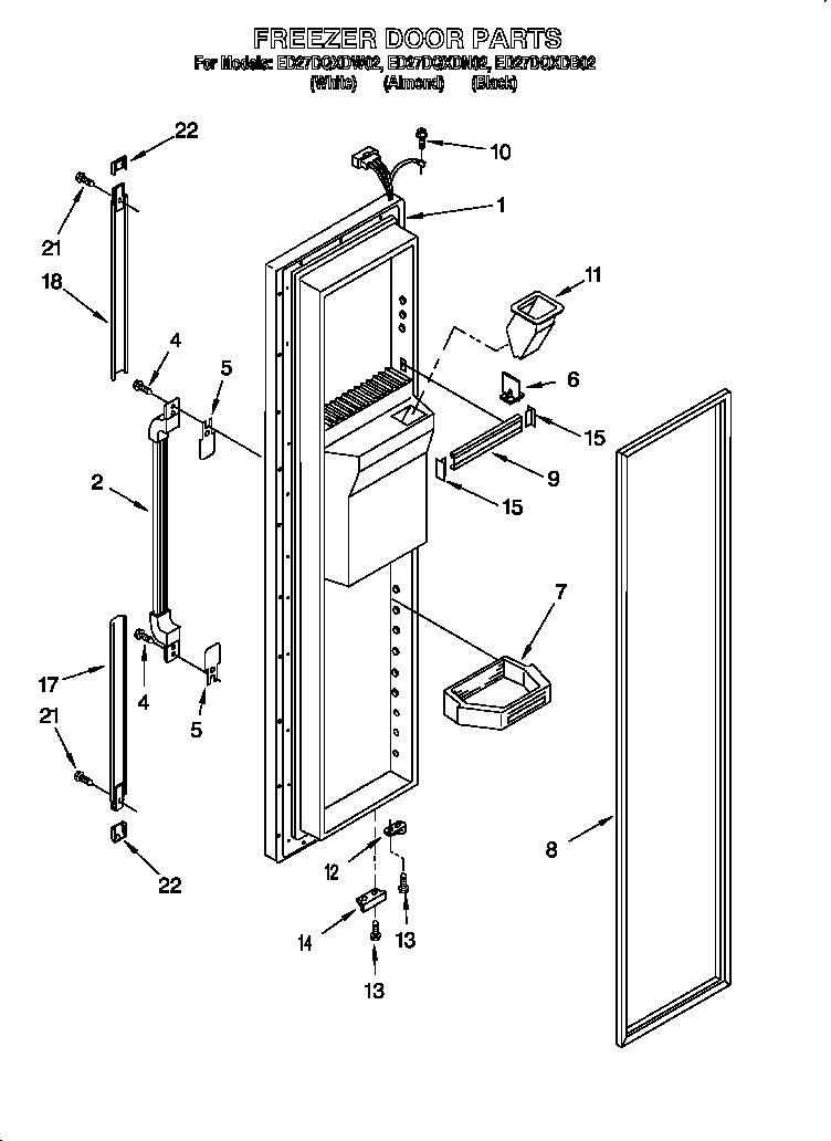 Whirlpool ED27DQXDN02 freezer door diagram