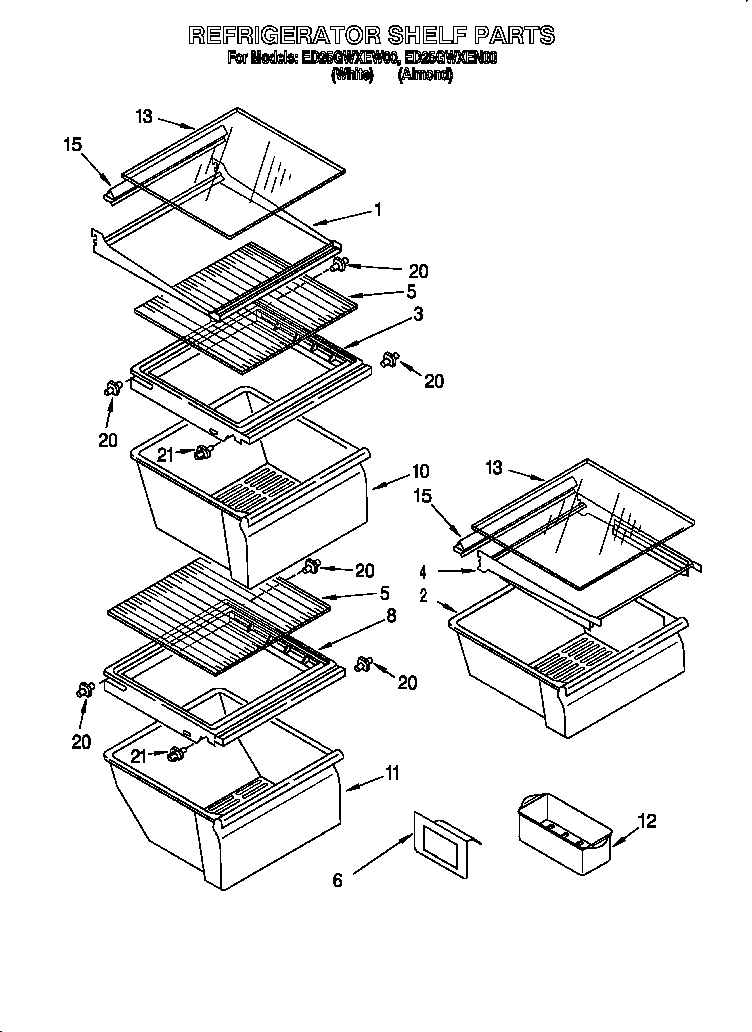 Whirlpool ED25GWXEN00 refrigerator shelf diagram