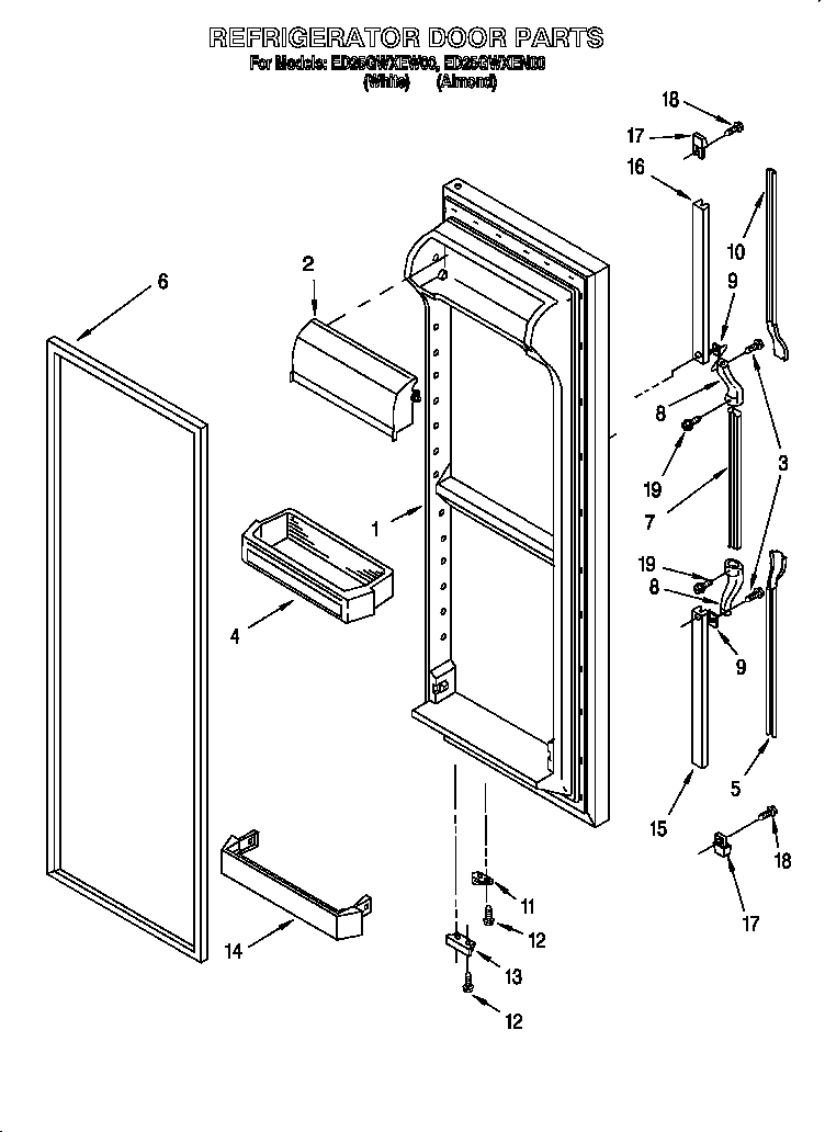 Whirlpool ED25GWXEN00 refrigerator door diagram