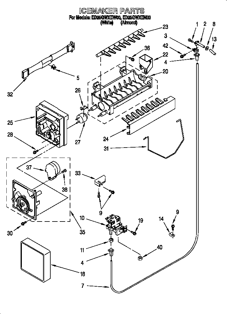 Whirlpool ED25GWXEN00 icemaker diagram