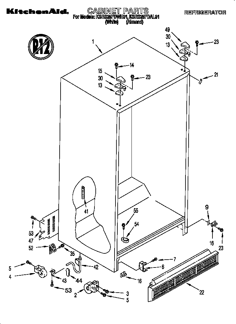 KitchenAid KSRS25FDWH01 cabinet diagram