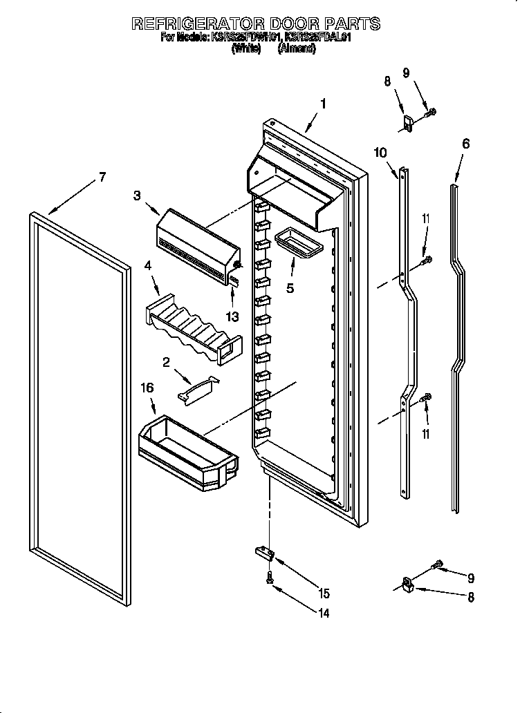 KitchenAid KSRS25FDWH01 refrigerator door diagram
