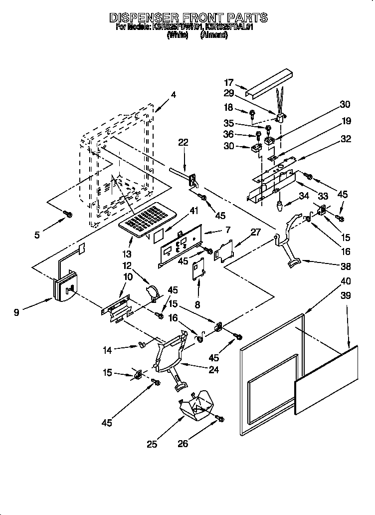 KitchenAid KSRS25FDWH01 dispenser front diagram