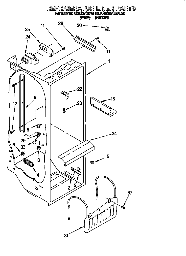 KitchenAid KSRS27QDAL02 refrigerator liner diagram