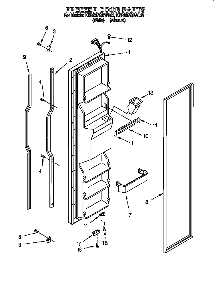KitchenAid KSRS27QDAL02 freezer door diagram