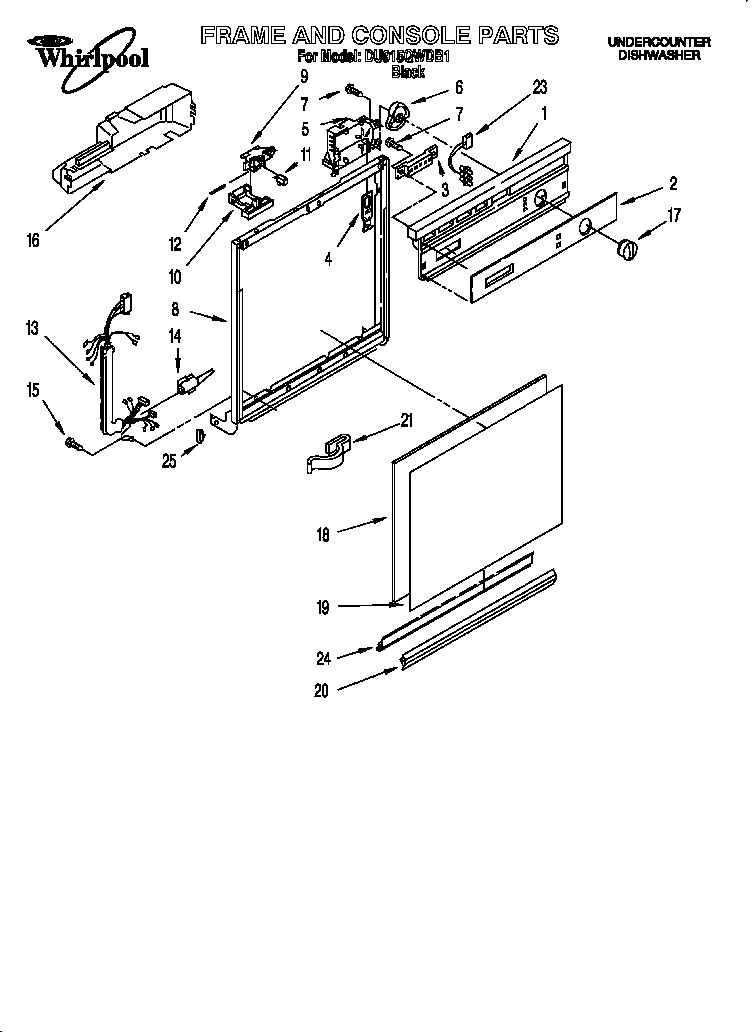 Whirlpool DU915QWDB1 frame and console diagram